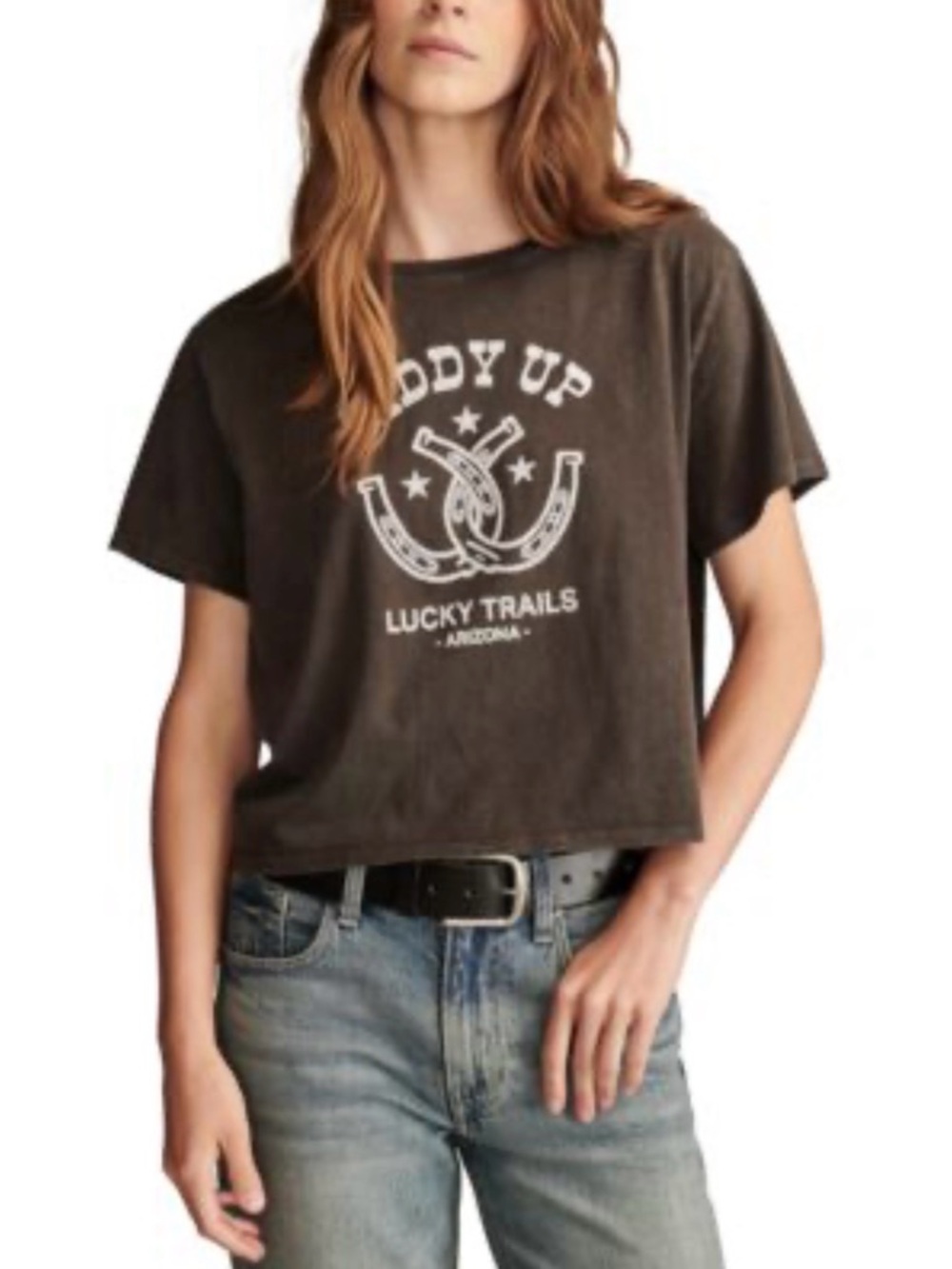 Lucky Trails 'Giddy Up' Graphic Crop Tee - Charcoal